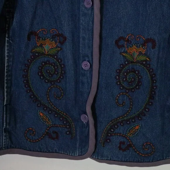 Vintage Denim Co Chore Jacket Womens XL Embroidered Paisley Boho Oversized Coat - Picture 5 of 6